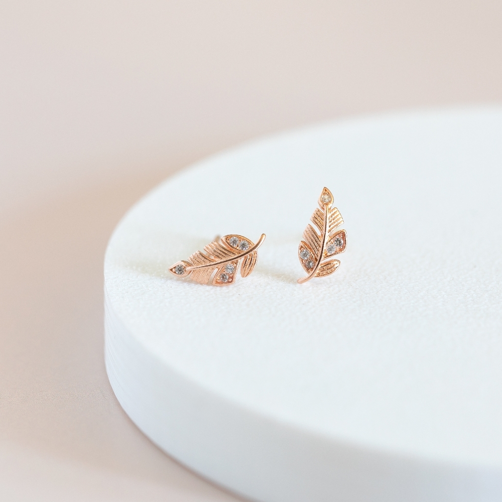 Rose Gold Foliage Studs (S925) - Only 1 left! - Picture 3 of 11
